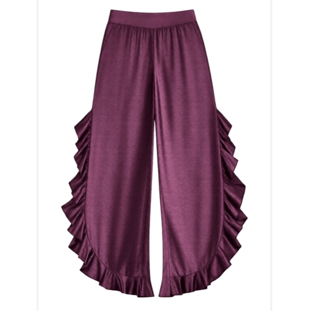 Free People Chasing Love Ruffle Satin Pajama pants in Purple Plum small new - Picture 1 of 2